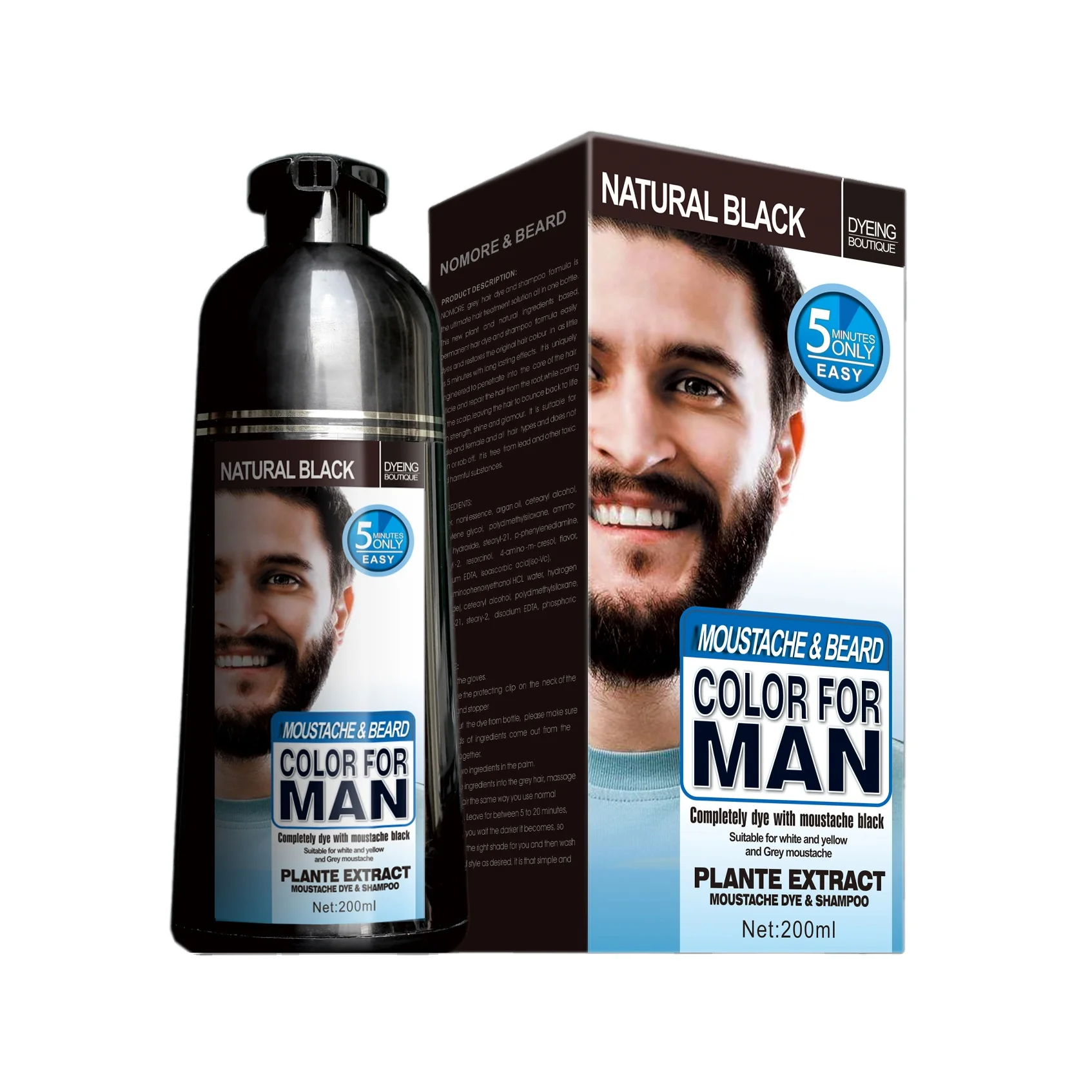 

Wholesale Customize Mokeru natural long lasting 200ml permanent beard dye black shampoo for men dying removal white grey hair