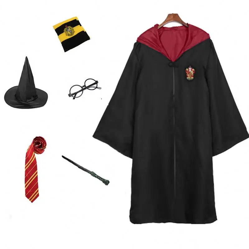 

New Arrival Halloween Costume Harry Magical Potter Cosplay Costume Hooded Robe Role Play Dress Up Set Halloween Costume, Red/yellow/blue/green