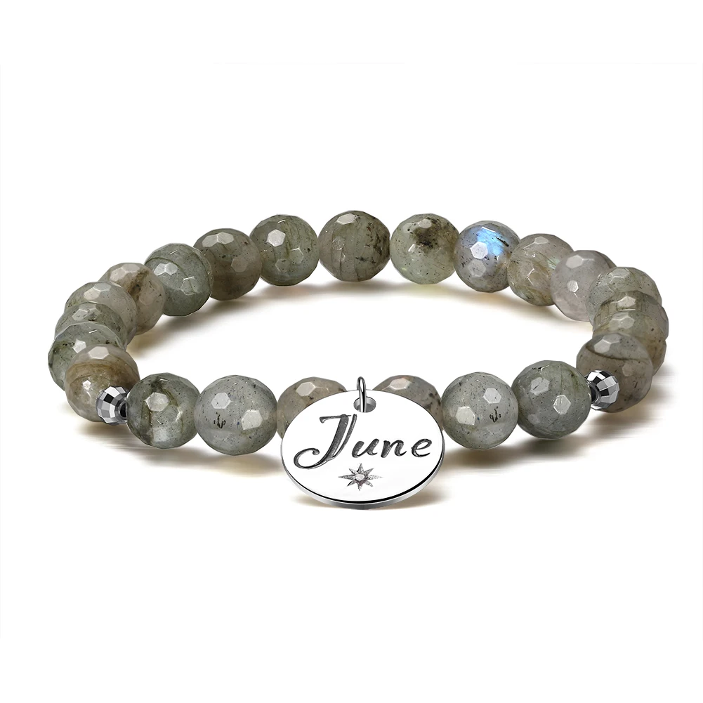 

RINNTIN GMB06 Faceted Natural Labradorite Round Beads 7.5 Inch 925 Sterling Silver Stretch Bracelet