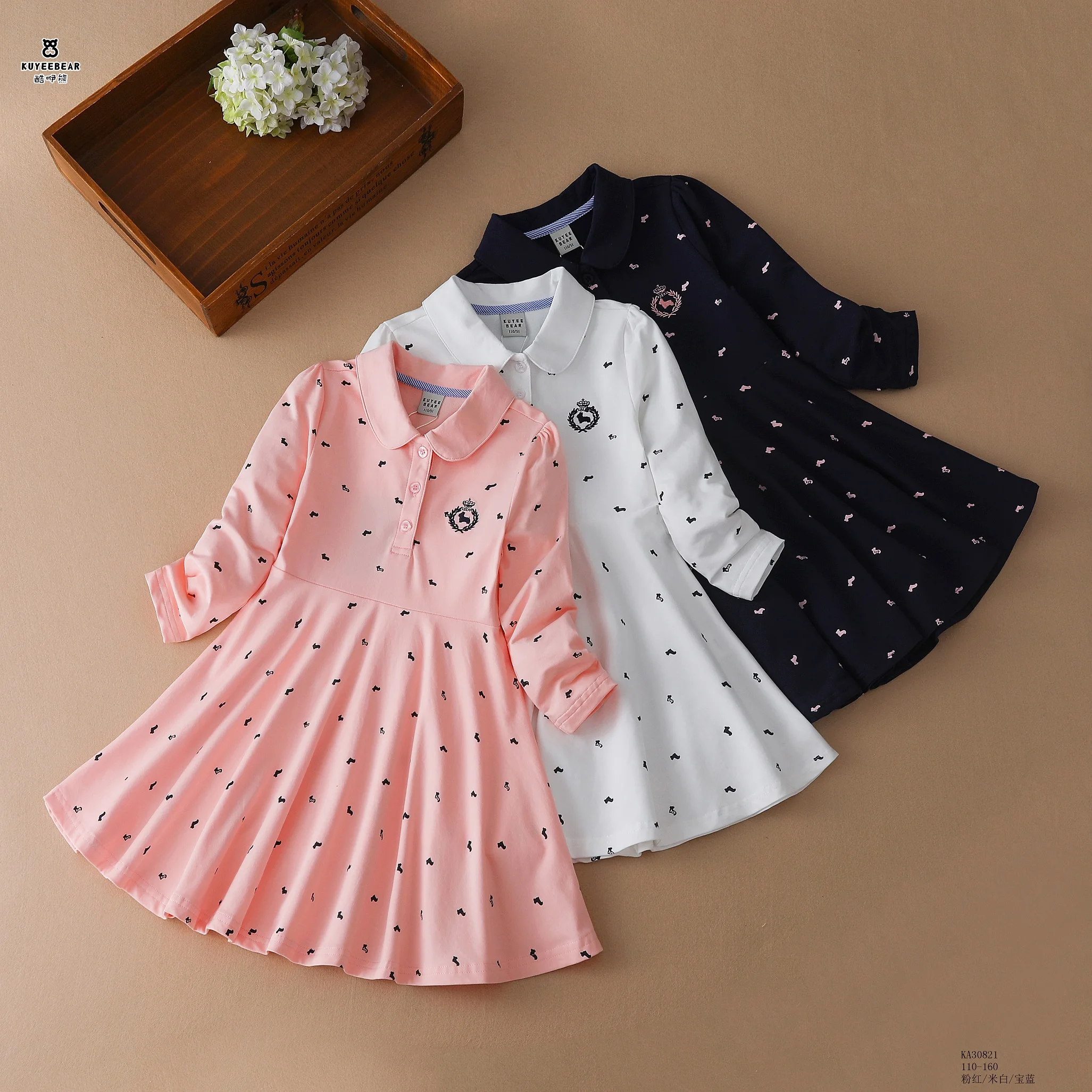 

KUYEEBEAR 2020 Spring Autumn Baby Girls Dresses full-Sleeved Dresses Polo Casual Dresses Wholesale 2-15 years