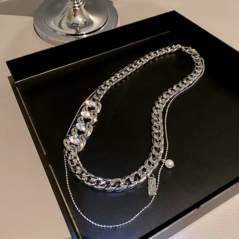 

2021 fashion crystal cuban link necklace for women