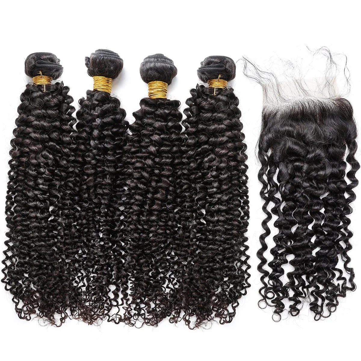 

3 Bundles Peruvian Kinky Curly Human Hair Extension With Lace Closure