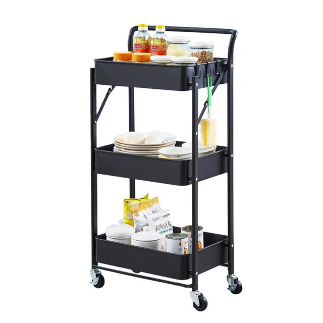 

3-tier Collapsible Carbon Steel Trolley Home Kitchen Storage Racks