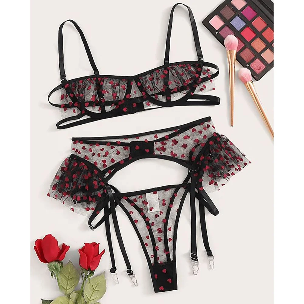 

B51615A European lady hot lace see-through sexy printed bra sets, Red