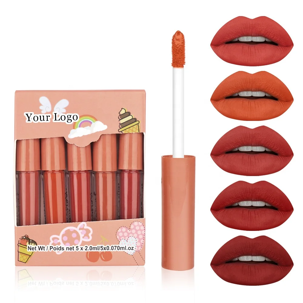 

Super waterproof long lasting matte orange red rose gold lip stick private label box set