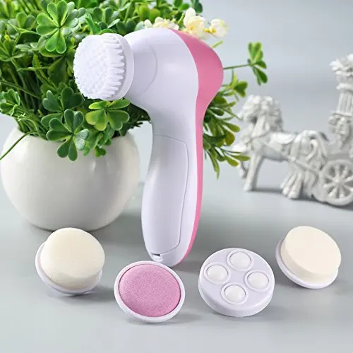 

2020 Upgraded Beauty Care Massage Electric Facial Brush Wireless Facial Cleansing Brush With 5 Head Face Brush, Pink+white