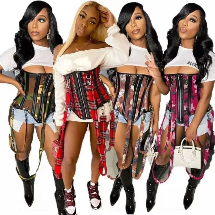 

HS Athletic Plaid Tartan Bustier Corset Supplier, As picture or customized make