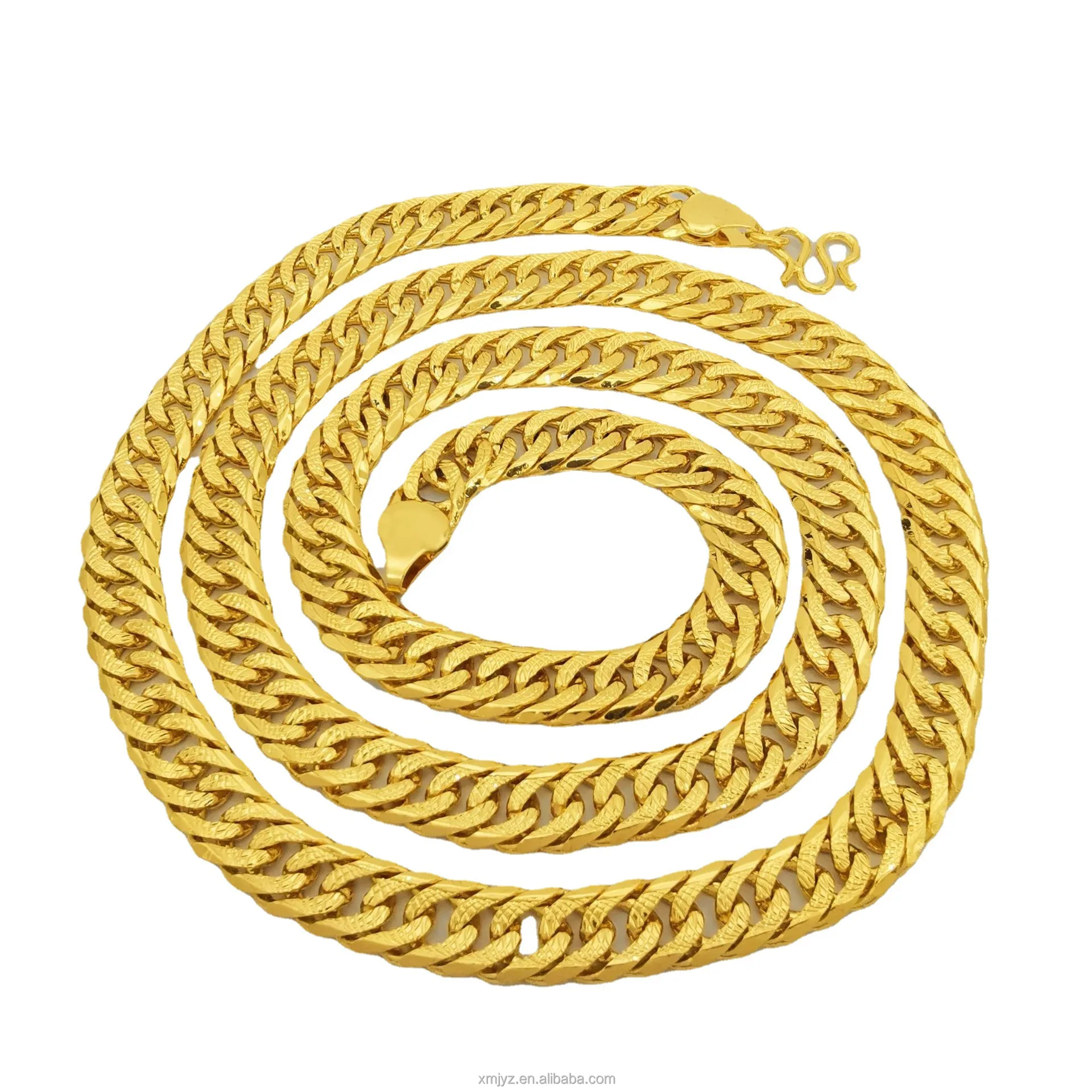 

Gold Shop Same Style Necklace 24K Real Gold Plated Jewelry Vietnam Sand Gold Men Flat Chain Twisted Piece Chain Jewelry