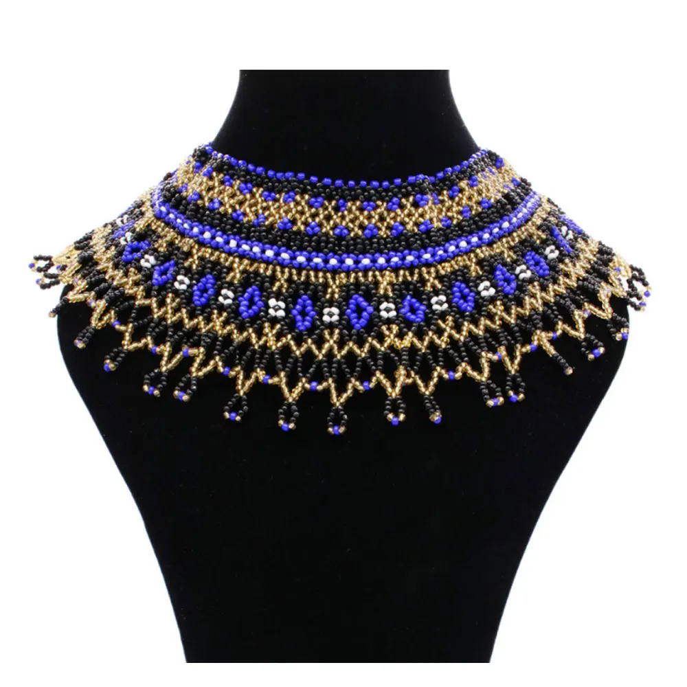 

South African ethnic Jewelry Handbeaded African princess zulu beaded beadwork bib necklace choker jewelry, Multi-colors