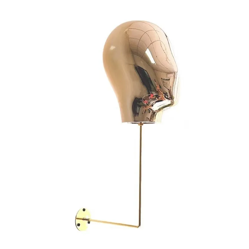 Plastic Chrome Gold Plated Wall Mount Mannequin Head for Wigs Female Makeup Jewelry Display