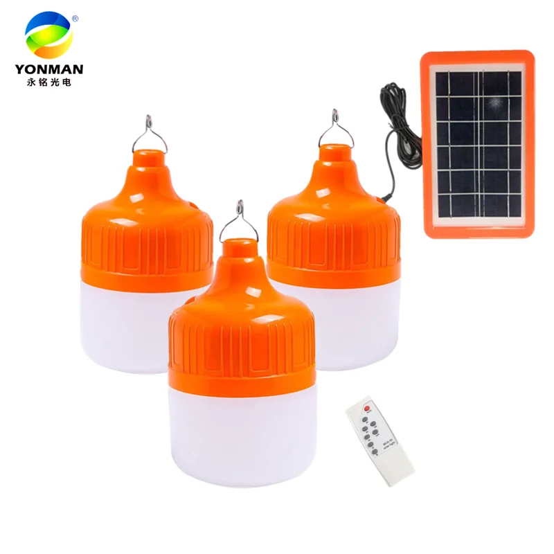 Orange 50W led remote control emergency portable USB E27 charging solar bulb light