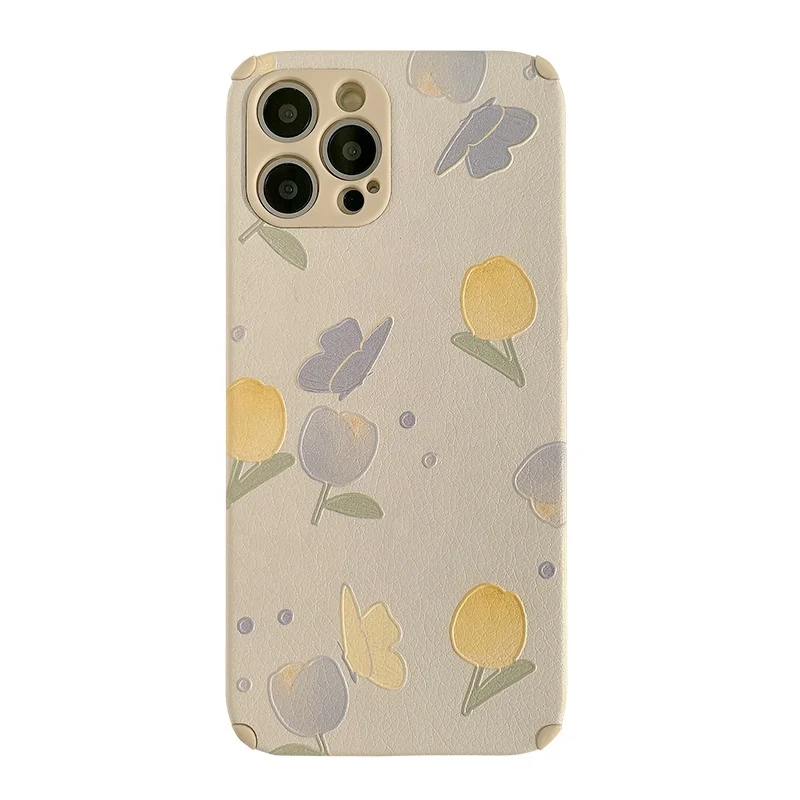 

Anti-drop and anti-lost leather pattern butterfly tulip phone case TPU phone case for iphone 12