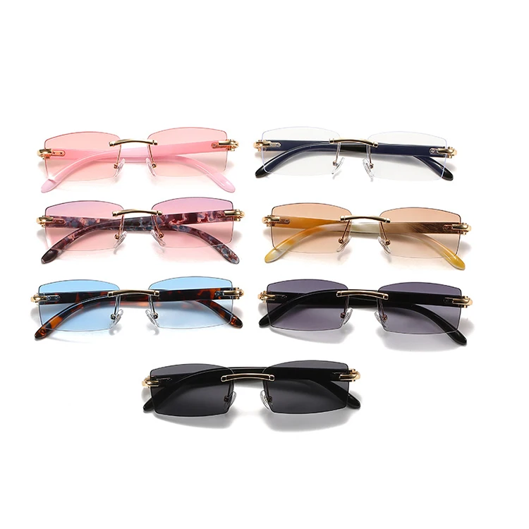 

Small Frameless Glasses Lightweight Women Men Horn Eyewear Nature Buffalo Horn Sunglasses Rimless