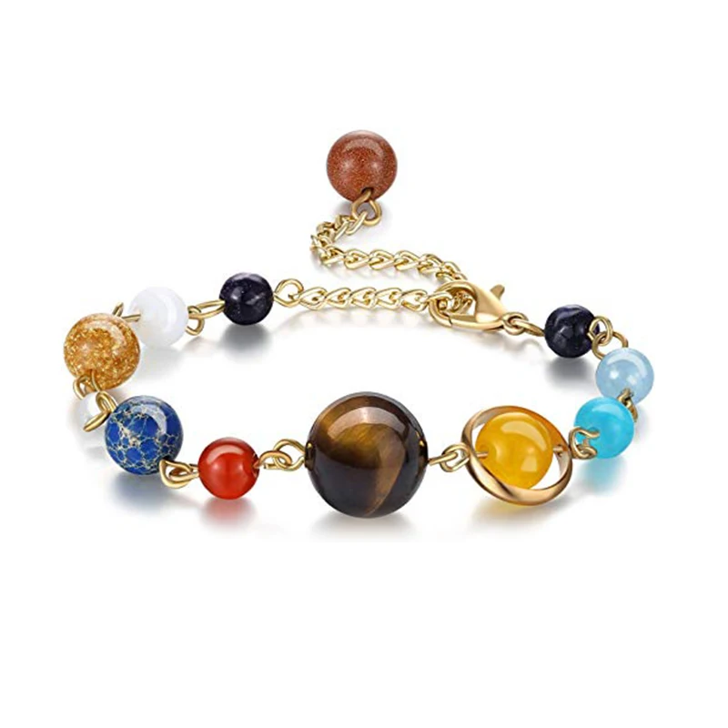 

Couples Solar System Universe The Eight Planets Guardian Stars Natural Stone Beads Bracelet Gifts for Girl
