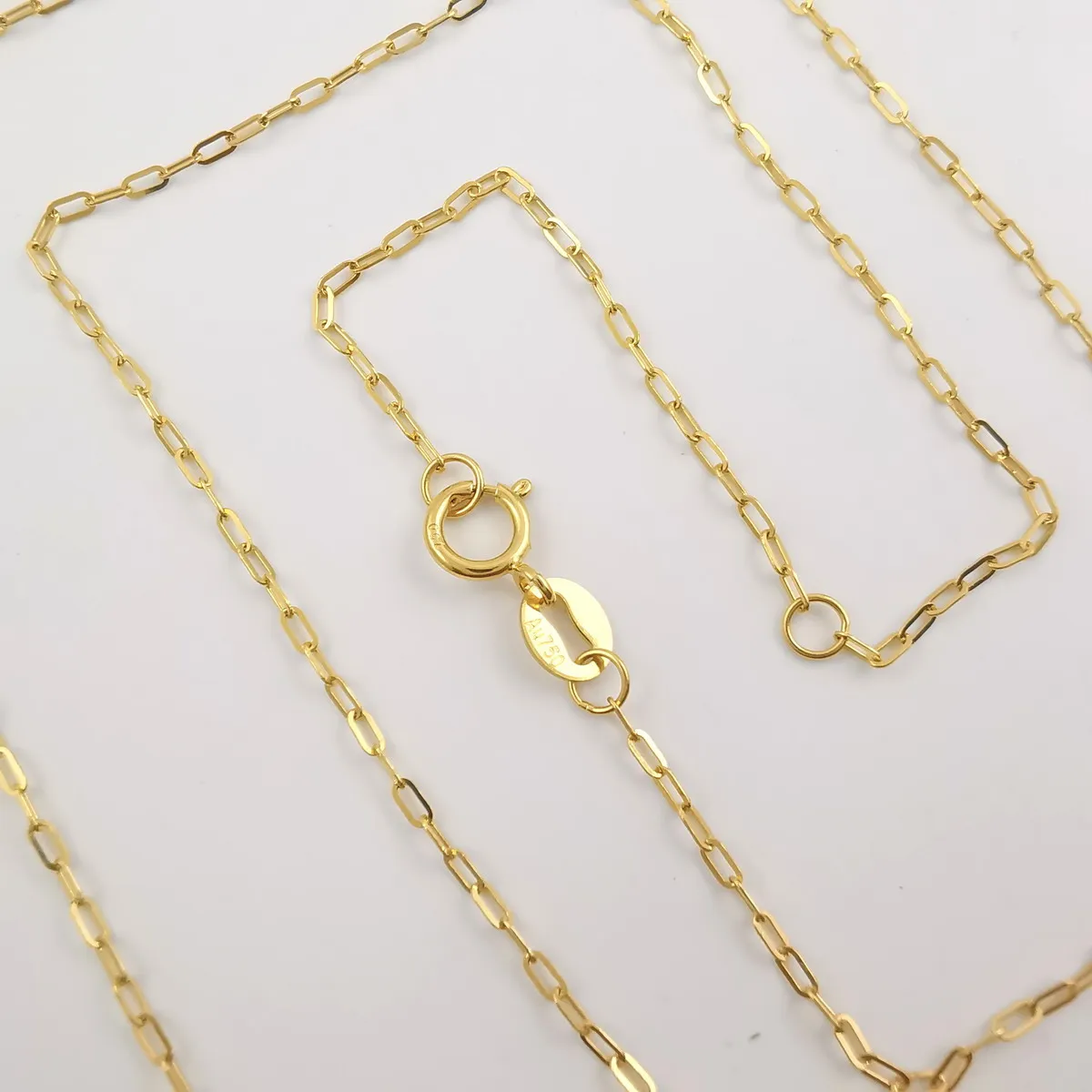 

Genuine 18k solid yellow gold paper clip chain necklace O shape cross fully AU750 18K gold necklace gold chain necklace