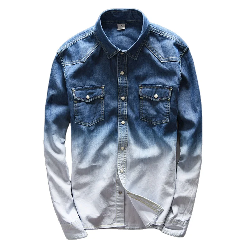 

2018 two color gradual changing denim shirt men, Custom