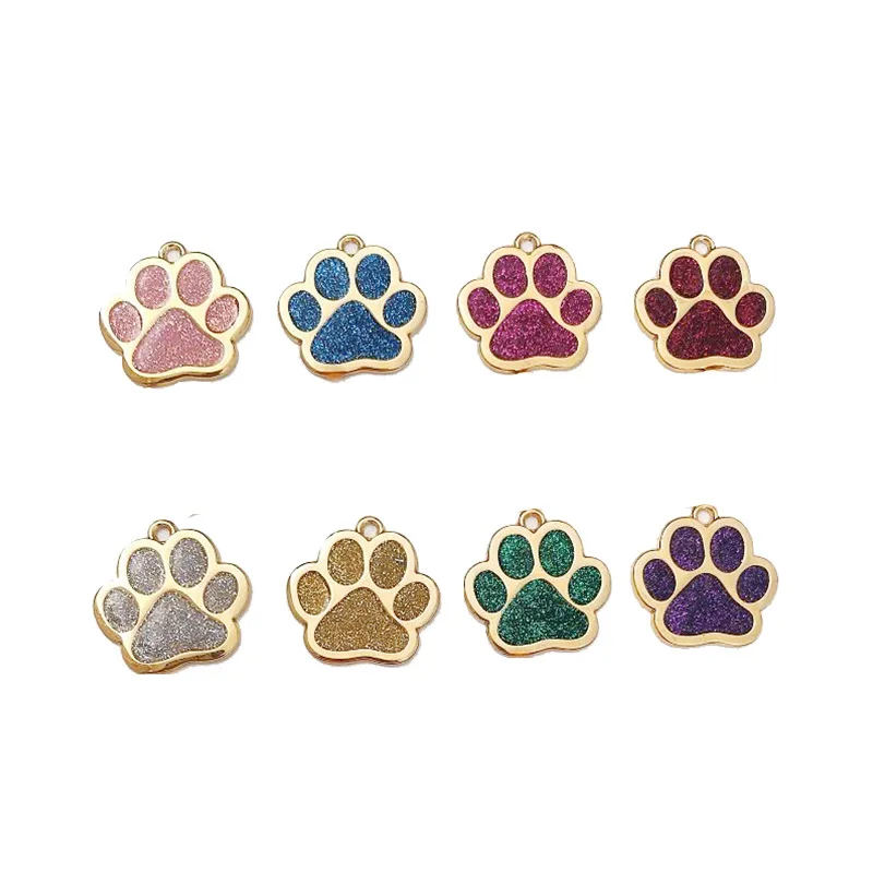 

Custom Engraved Personalized cute Glitter Paw print Pet dog name ID tag dog pendant, Red,green,blue,purple,pink,rose,silver,gold