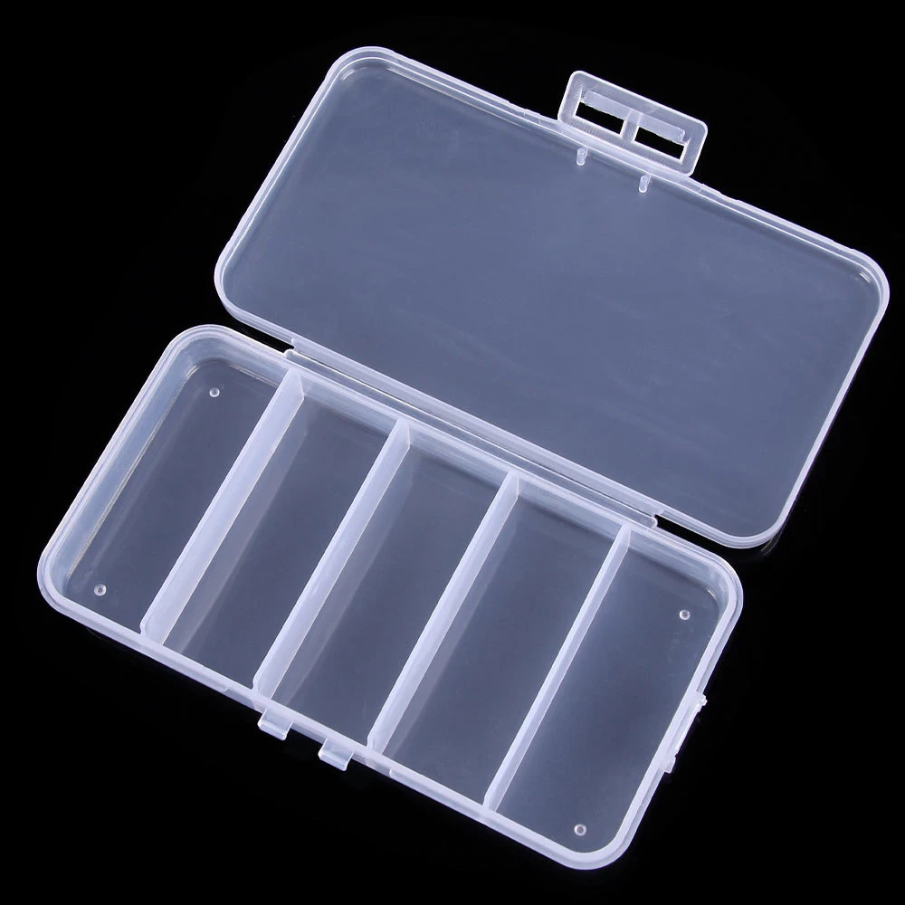 

Leading 5 Slots Plastic Single Buckle Fishing Tackle Box lure box, Transparent