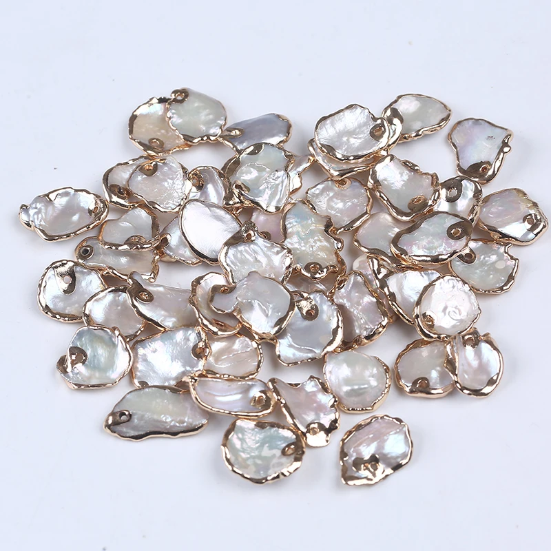

High Gold Plated Bezel Irregular Pearl Petal-shaped Loose Beads Real Natural Freshwater Keshi Pearl For Jewelry Making, White