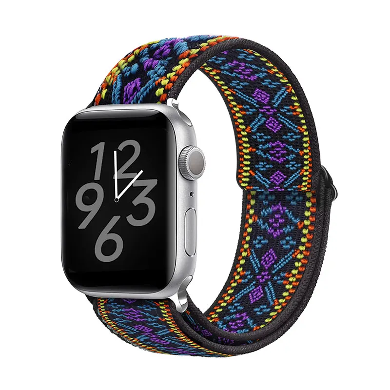 

Nylon Loop Strap for Apple Watch Band 6 38mm 40mm 42mm 44mm for Iwatch Series 6 5 4 3 2 Bohemia Elastic Watch Replacement Strap, Black,white,blue,red,pink