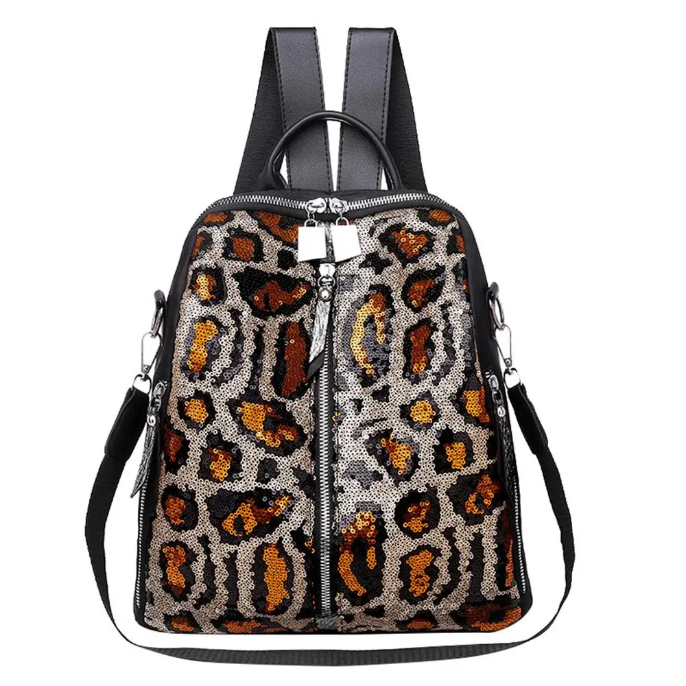 

Factory Wholesale PU Leather Leopard Backpacks Female Travel Bag Fashion Women Backpacks