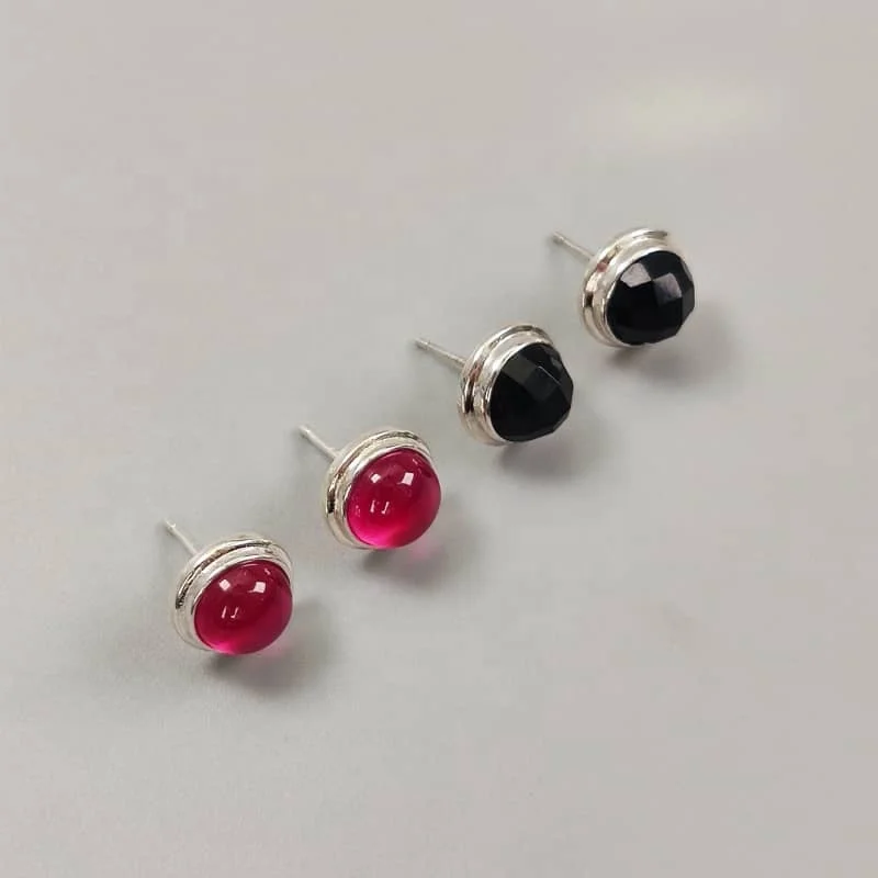 

Stud earrings natural gemstone 18k gold plated jewelr fashion gift women 925 sterling silver red corundum agate ear stud, White gold (rose gold, yellow are avaliable)