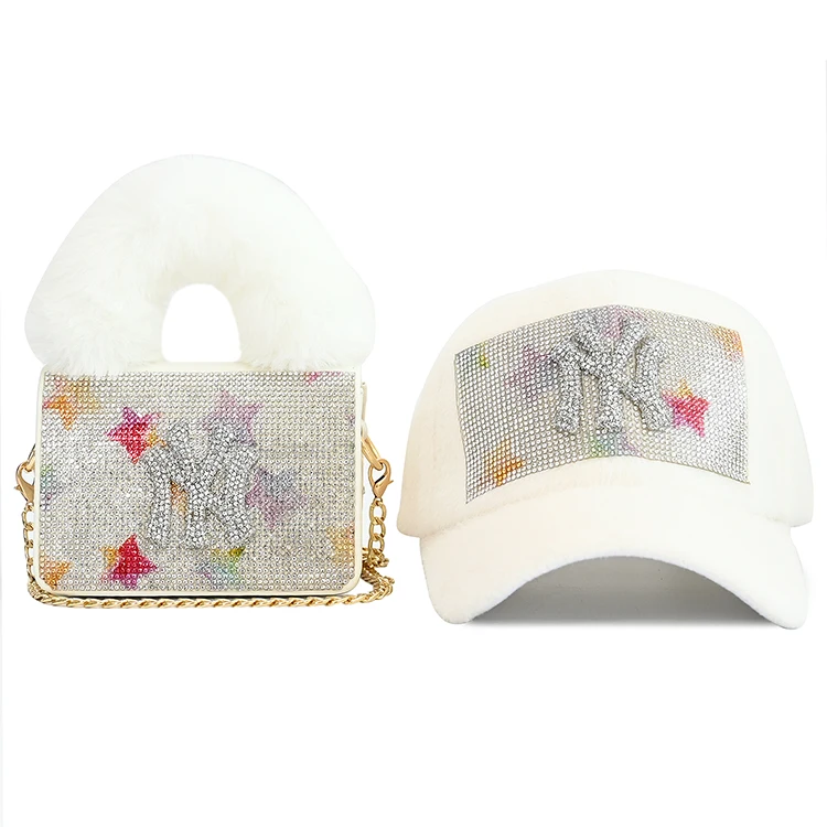 

2021 designer purses and handbags women winter fur ny hat and purse set, 3 colors
