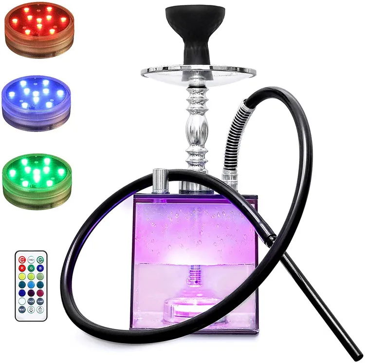 

Narguile Set Micro Modern Cube Acrylic Hookah Chicha Diffuser Magical Remote LED Light Shisha Silicone Bowl Coal Tongs Aluminum