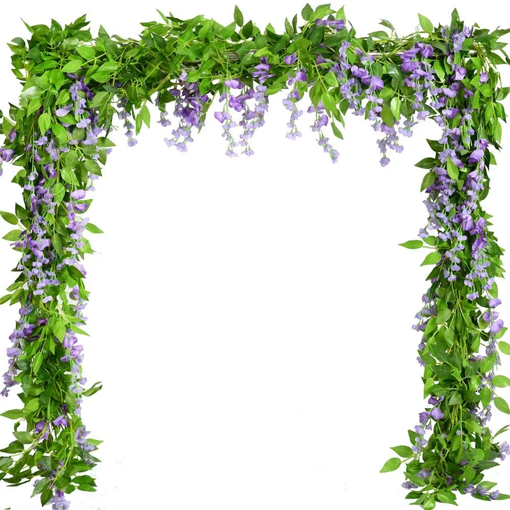 8米人造花藤丝绸紫藤花环悬挂常春藤叶为婚礼的人造紫藤花 - buy