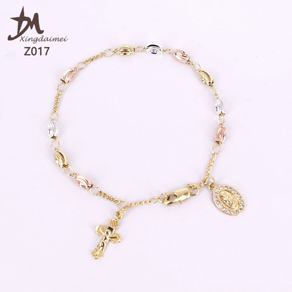 

Z017 Religious jewelry Zircon Virgin Mary 18K gold color Rosary Bracelet beard, 3color