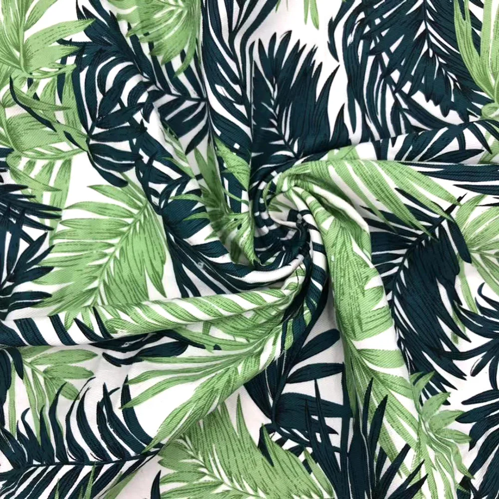 
100% cotton printed fabric palm tree large leaf poplin printed fabric beach pants fabric American market 