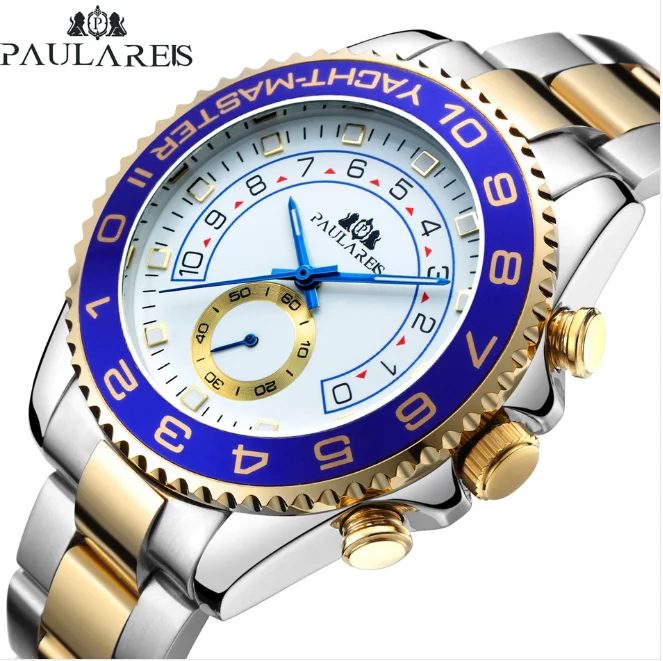 

YD35 Paulareis Branded Original Men Automatic Mechanical Stainless Steel Strap Casual Yellow Gold Bezel Master Business Hand