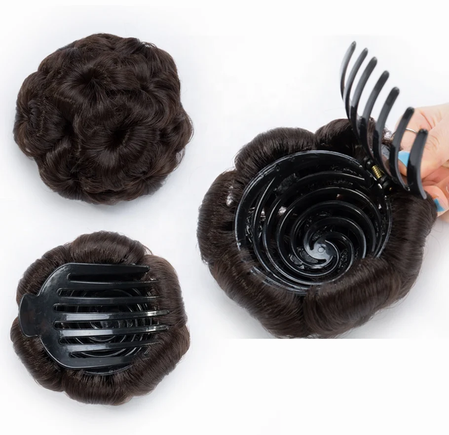 

9 flowers claw clip in curly chignon bride hair bun black brown blonde synthetic ponytail extensions for wedding
