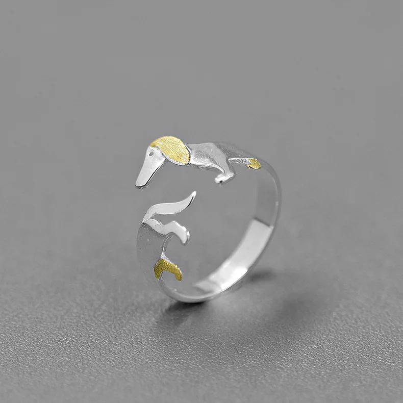 

Cute Dachshund Dog Adjustable Ring 925 Sterling Silver Open Rings for Women