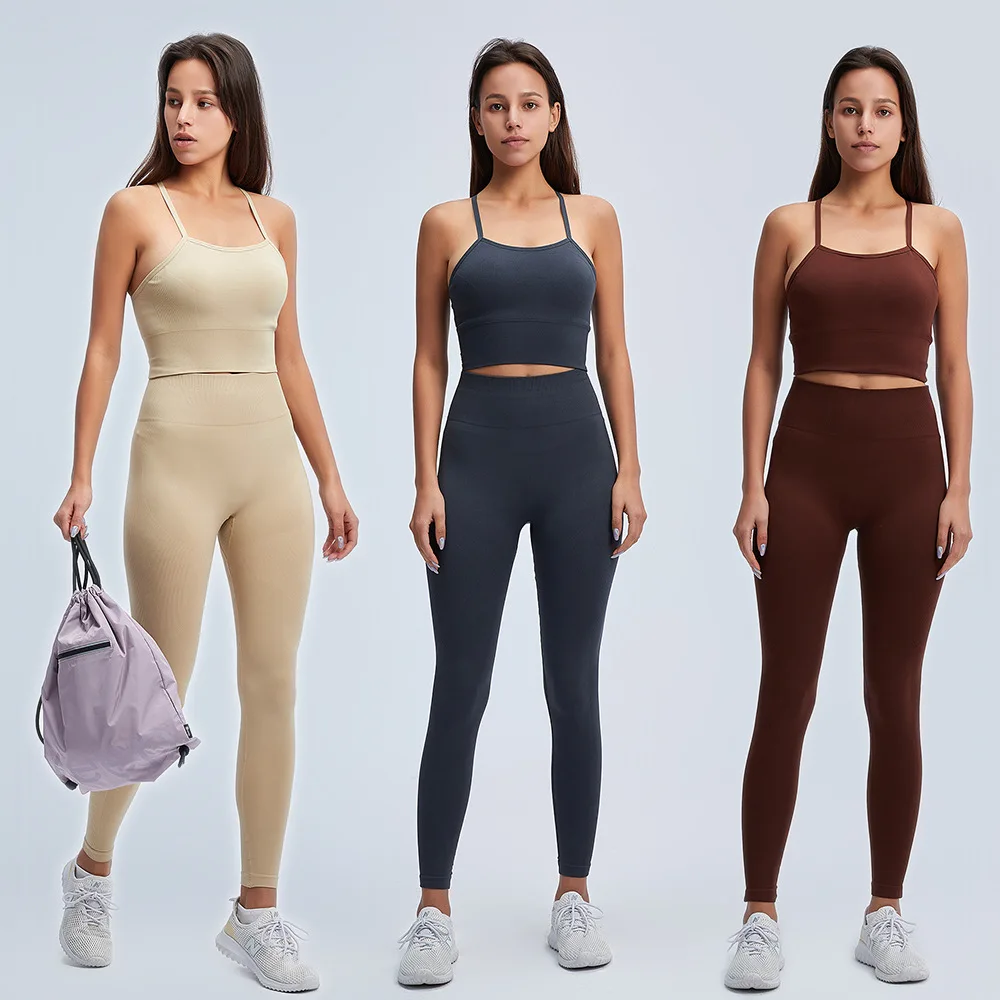 

Sublimation Seamless Women Gym Fitness Wear Suit Recycled Stripes Organic Clothing High Waist Legging Yoga Pants Sports Bra Set
