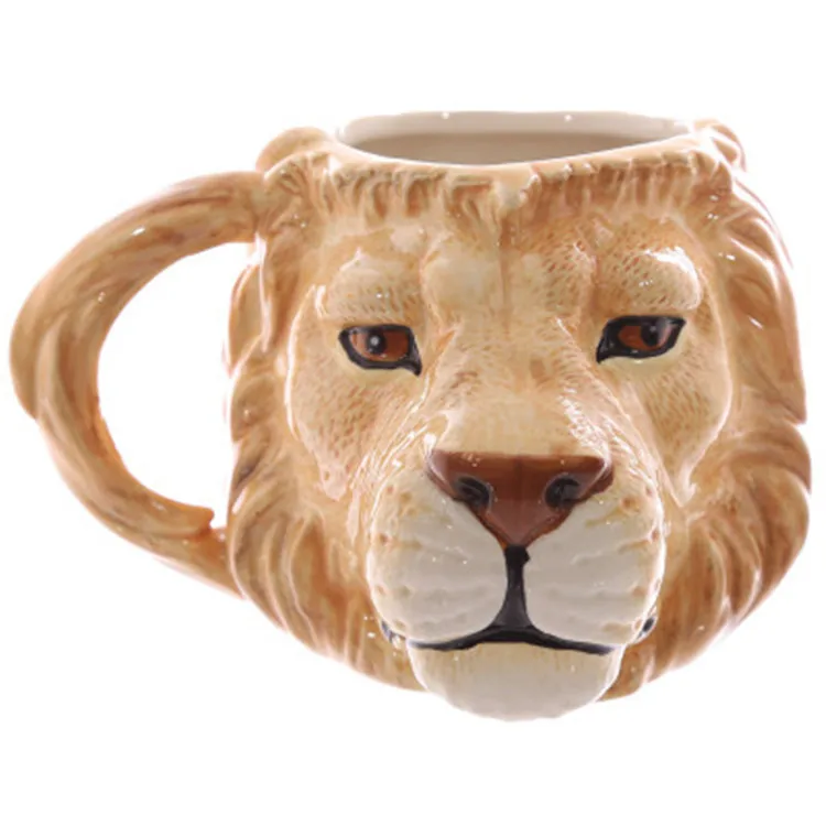 

Wholesale 3D Animal Shaped Tiger Lion Head Ceramic Cup Coffee Mug Wolf Head Bulldog Promotional Gift Ceramic Cup Coffee Mug, As picture