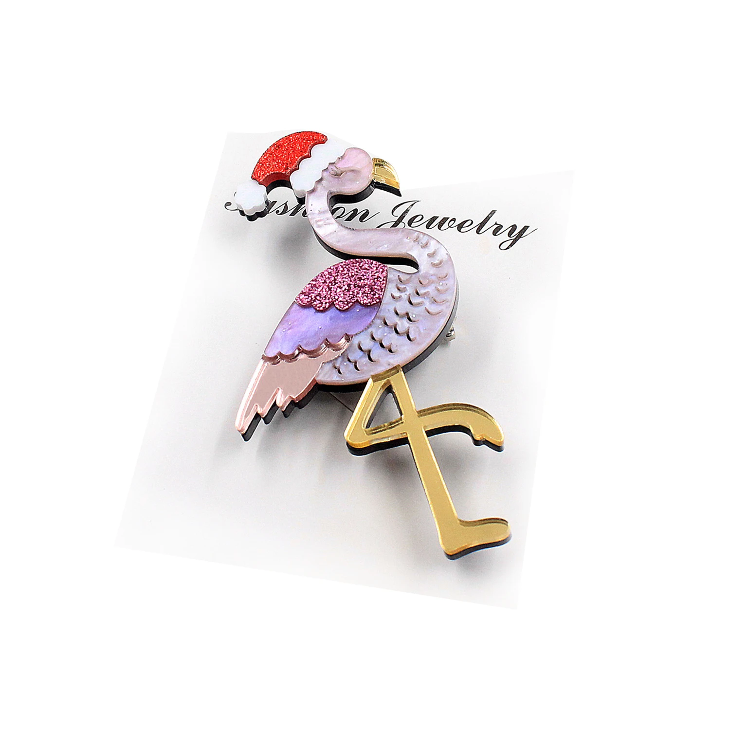 

BR105 67mm Acrylic Flamingo Brooch (Safe Pin) Holiday Statements Christmas Brooch, Picture