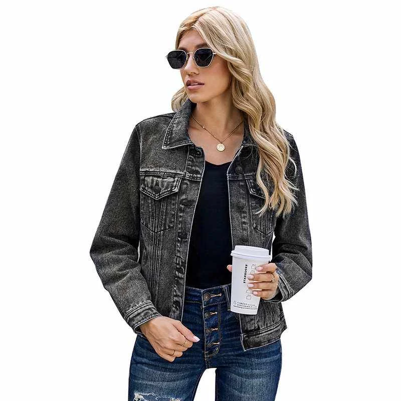 

Women Winter Popular Hot Sale Ladies Jean Button Pocket Denim Jacket