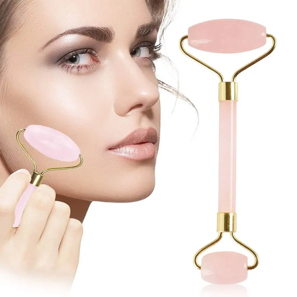 

Wholesale Pink Jade Roller Facial Massager Anti Aging Jade Roller Therapy 100% Natural double Neck Healing Slimming Massager