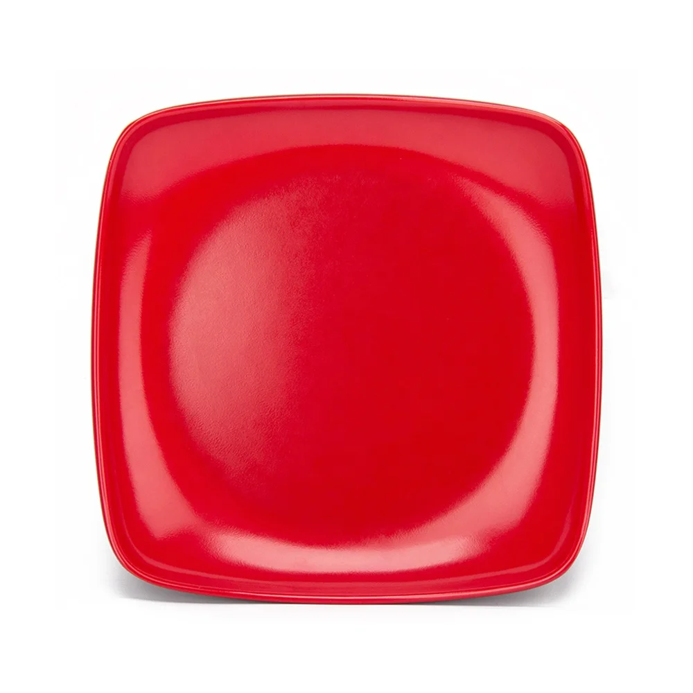 

Restaurant Melamine Dinnerware  Square Plate Melamine Pizza Plate, Black-and-red