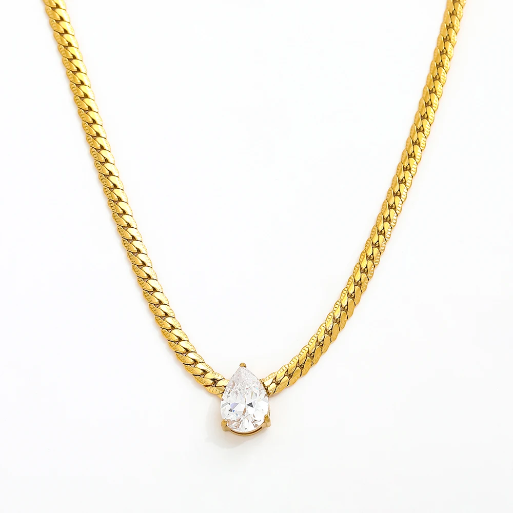 

Joolim 18K PVD Gold Plated Jewelry Tear Drop Zirconia Snake Chain Necklace Stainless Steel Jewelry