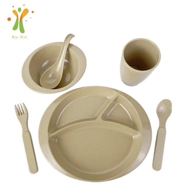 

New arrival dishwasher safely use custom printing available rice husk dinnerware set for kids