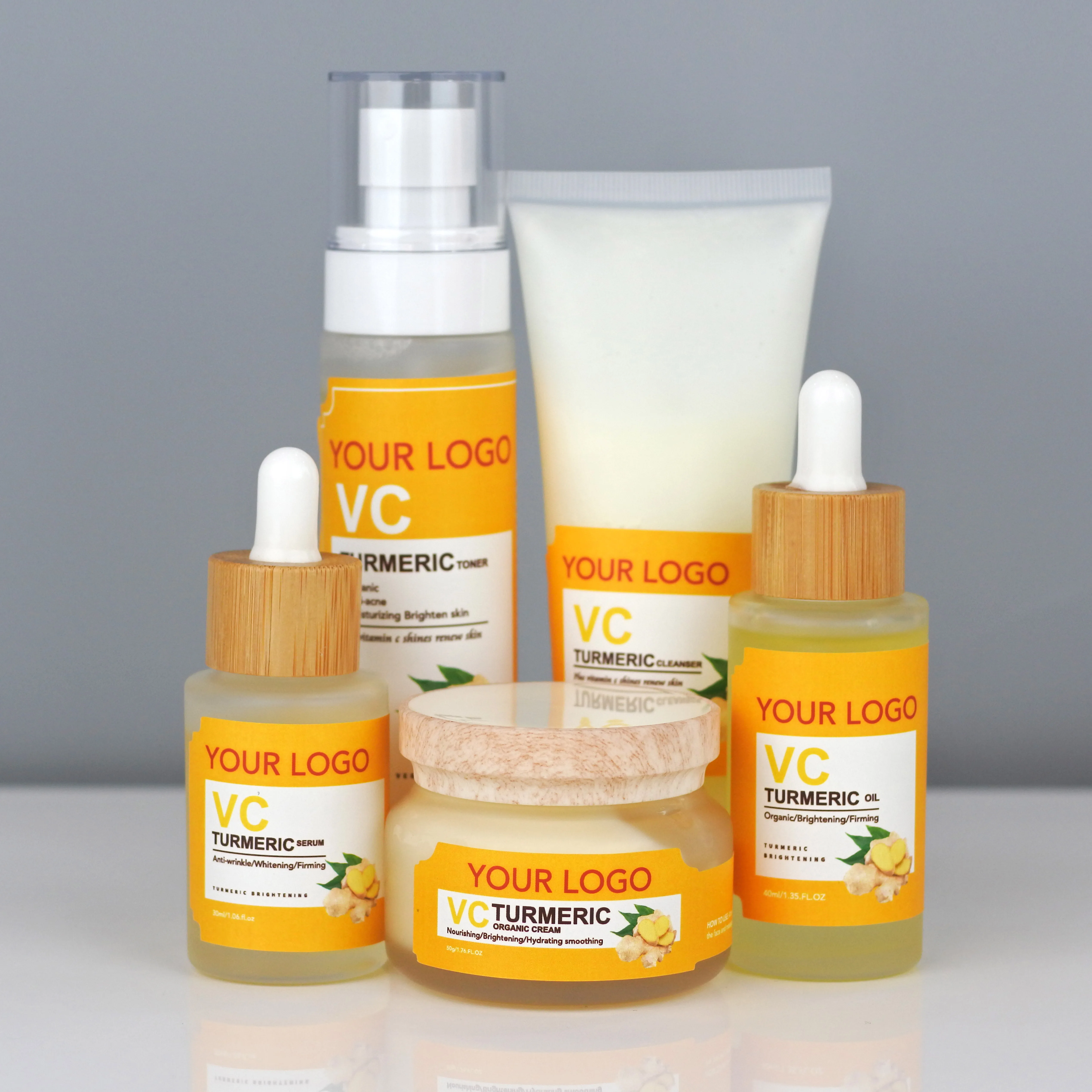 

AILKE Private Label Vitamin C Skin Care Cosmetics Anti Acne Whitening Tightly Brightened Turmeric Plant SkinCare Set