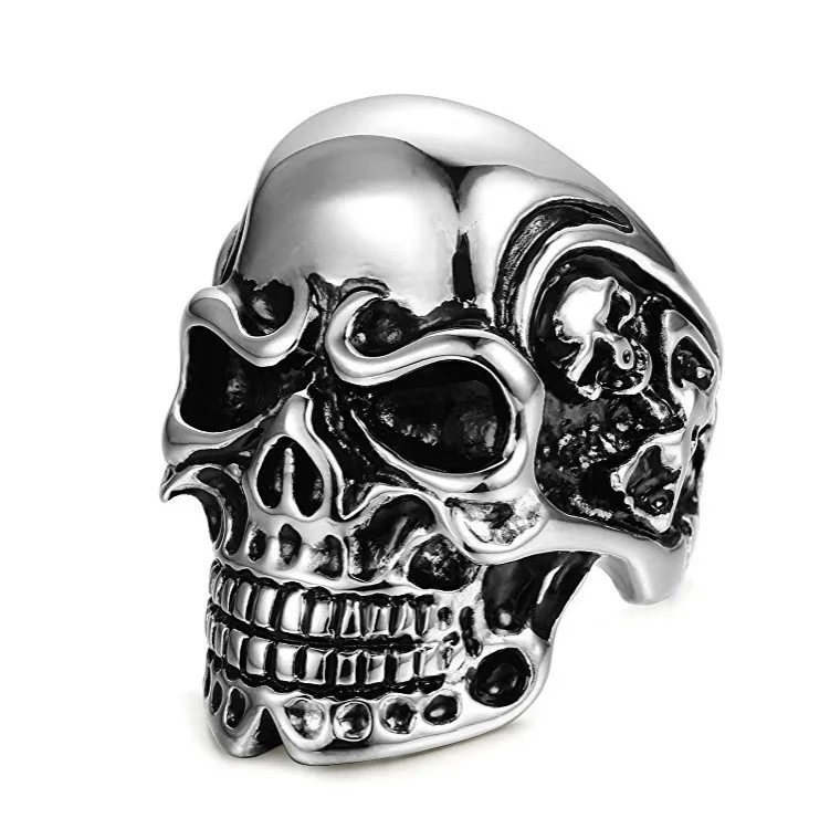 

Vintage Stainless Steel Gothic Skull ring Biker Cocktail Party Ring