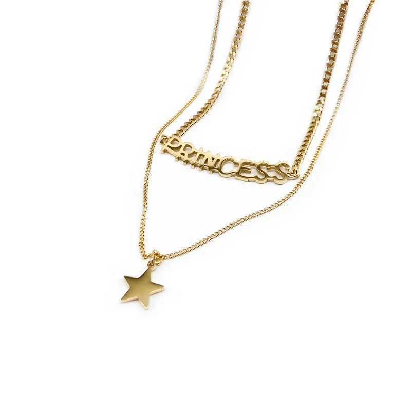 

Manufacturer custom stainless steel jewelry waterproof never fade fashion jewelry women 18k gold star jewellery layered necklace, Gold color