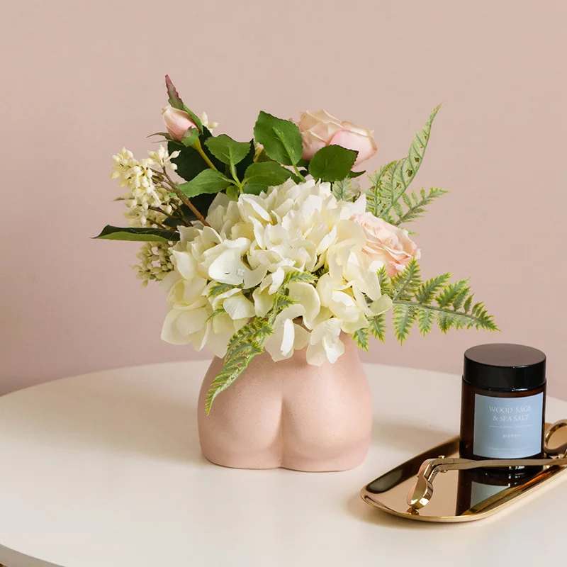 

Wholesale modern pink ceramic body vase home storage box decoration artwork