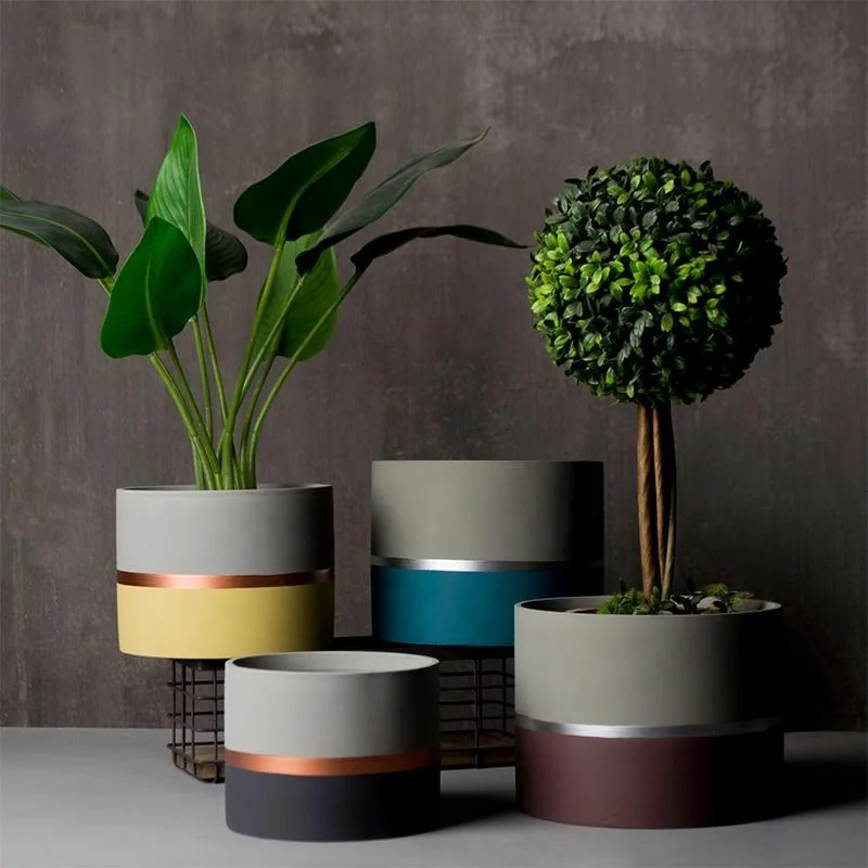 

2021 New design painted cylinder pot with gold line luxury ceramic planter pot ceramic pots for suculent orchid, As picture