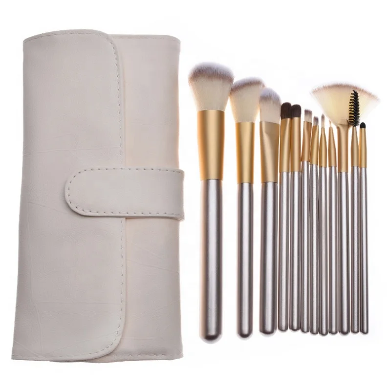 

12pcs 18pcs 24pcs professional makeup brush set soft synthetic fibre hair with wood handle, Champagne