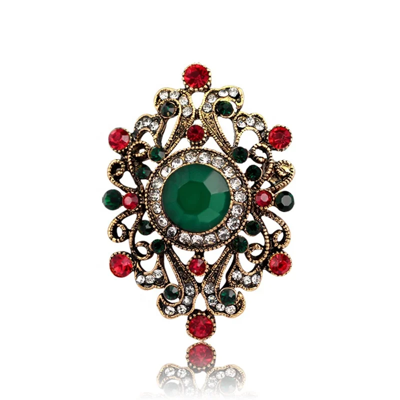 

New Arrival Symmetrical Flower Shape Women Circling Setting Diamond Bordered Brooch Pin For Party Gift