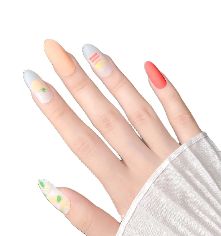 

2021Long ballet wearing nail French pointed nail love flower wearing nail patch product press on INSnail